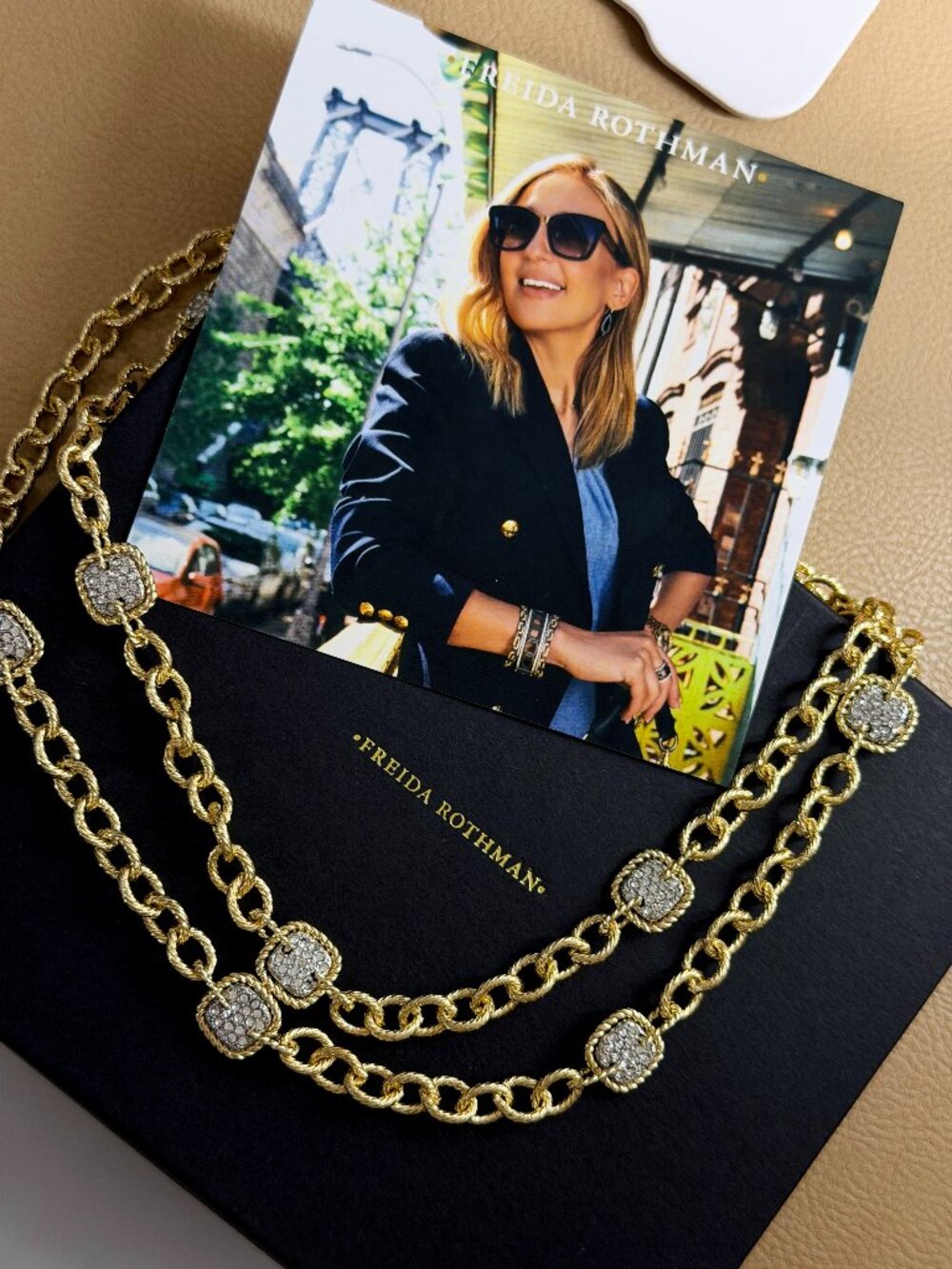 FREIDA ROTHMAN VAULT - Pave Cushion Link Necklace with Gold Chains